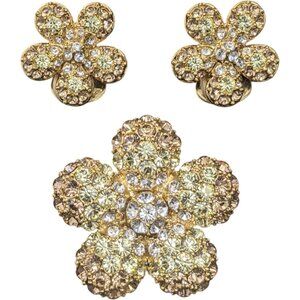 Nolan Miller Pretty Pave Flower Pendant Pin Clip On Earrings Set Yellow Clear